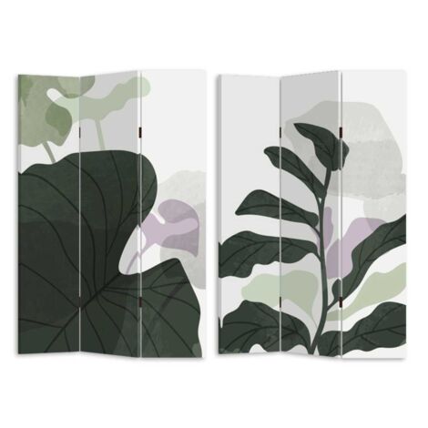 Paravento stampa foglie verde 3 ante rettangolare cm 120,6x2,5xh180,6x2,5xh180