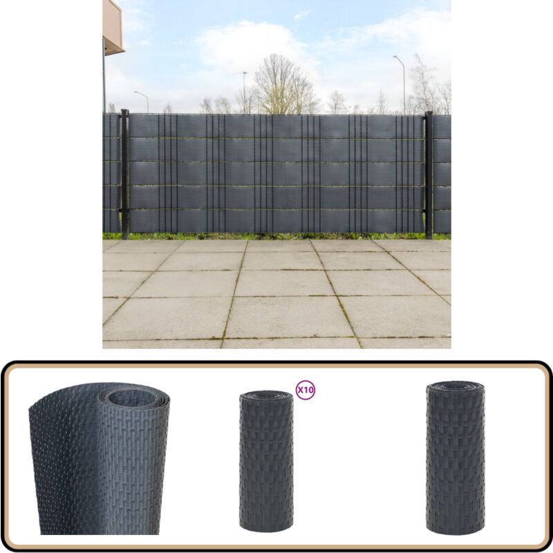 Paravents de balcon 10 pcs anthracite 255x19 cm résine tressée - Pare-vue Balcon - Clôture Jardin - Écran D'intimité - Décoration Extérieur - Pare