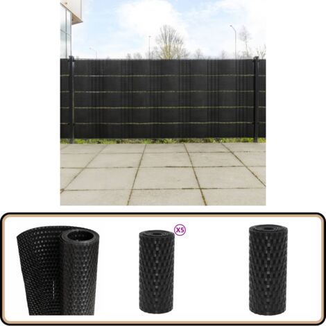 Paravents de balcon 5 pcs noir 255x19 cm résine tressée - Pare-vue Balcon - Fenêtre Occultante - Décoration Jardin - Intimité Extérieur - Clotuture Decorative