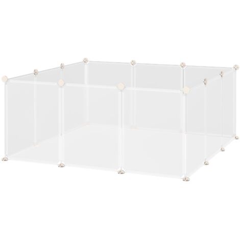 Parc à jeux à monter soi-même, enclos grillagé, barrière pour petits animaux, parc d'intérieur, 12 panneaux, blanc, métal, résine PP, 105 x 105 x 45 cm