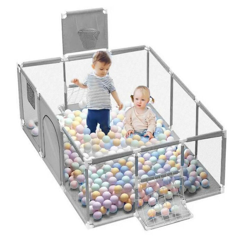 Parc Bébé rectangulaire avec 30 boules Lexlife Portable Centre d'activités Pour Enfants - 180 x 120 cm - Gris