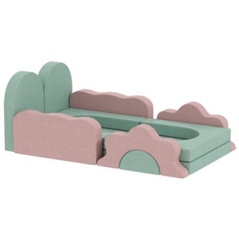 Parc bébé 12 Blocs Mousse Gym Tapis-Jeu Intérieur Corduroy-Grimper-Construire-Ramper Vert-Rose 75x75x10(cm)