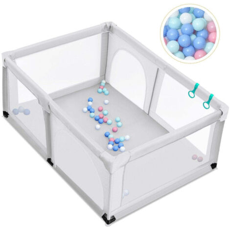 Parc bebe avec 50 balles de jeu parc avec filet et fermeture eclair 120 x 190 cm gris 883067