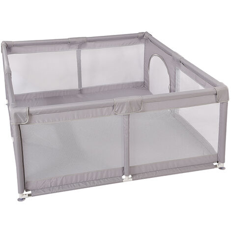 parc bébé avec porte avec tapis 2 anneaux de suspension motif aléatoire couleur clôture de jeu pour enfants 1 5×1 8m gris