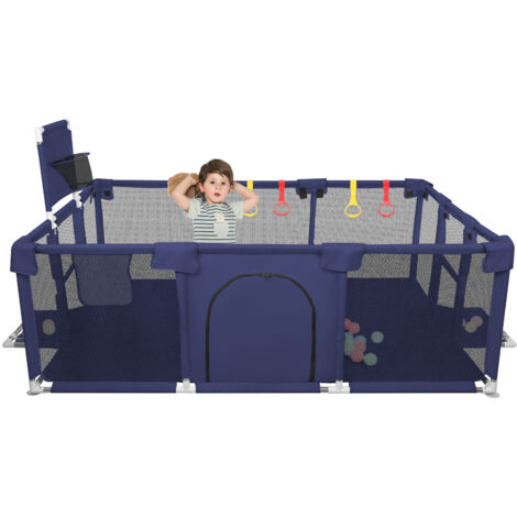 Parc bébé, barrière de sécurité, clôture pour enfants, jouet de jardin central, 180x120x66cm, bleu marine