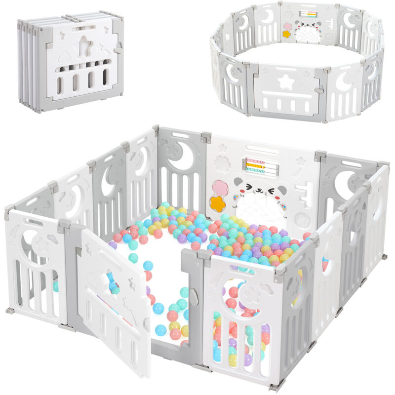 Parc Bébé 12+2 Panneaux,Barrière de Sécurité Portail,Grille de Protection en Plastiqu Ecologiques,150x150x62cm - Gris