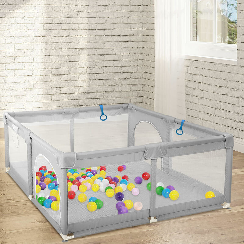 Parc Bébé en Oxford Non-toxique avec Tapis Stable Intérieur et Extérieur Gris 127x127cm