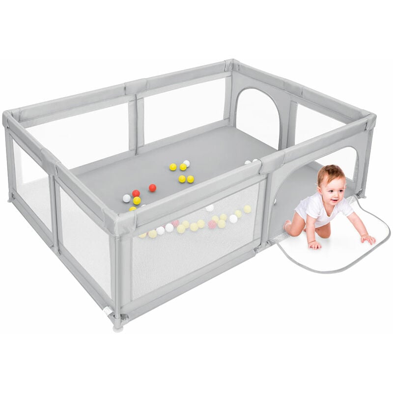 Barrière de Securité Enfant, Compris 50 Boules Océaniques, Enfants Intérieur et Extérieur Protection Stable Baby Playpen, Maille Respirante, Parc
