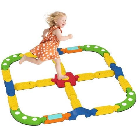 Parc bébé interactif antidérapant-Barre d'équilibre colorée-En plastique durable-Support ludique-176x176x10.5(cm)