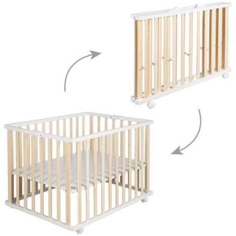 Parc bebé plegable ROBA 75 x 100 cm madera natural/blanco 2 alturas con ruedas