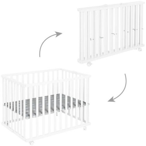Parc bébé pliable - ROBA - LITTLE STARS - 75 x 100 cm - Réglable en hauteur - 4 Roues freinées - Bois Laqué Blanc - Motif