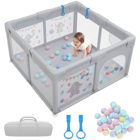 Parc Bébé pour enfants - Parc De Jeux Lavable Pliable Adapté À L'intérieur et À L'extérieur avec 30 boules - 127 x 127 x 68cm Gris