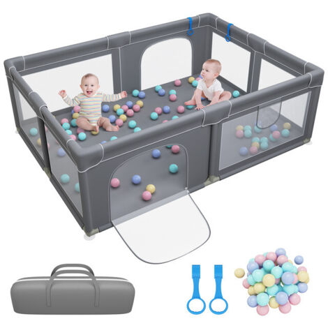 Parc Bébé rectangulaire  - Centre d'activités avec 50 boules Pour Enfants Portable - 200 x 150 x 68 cm - Gris foncé