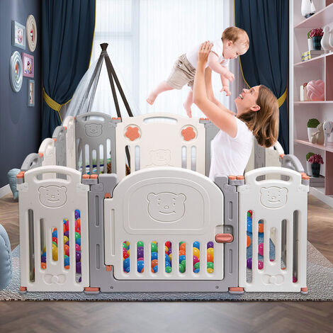 Parc bébé, type ours, 12 + 2 blanc cassé, pliable