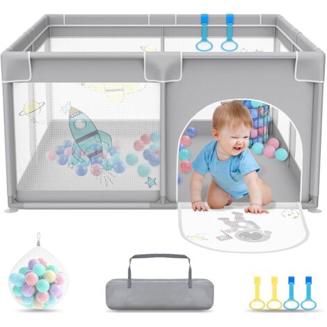 Parc Bébé XXL Avec Tapis Et 50 Balles - Espace De Jeu Sécurisé En Tissu Oxford, Filet Respirant Et Ventouses Antidérapantes