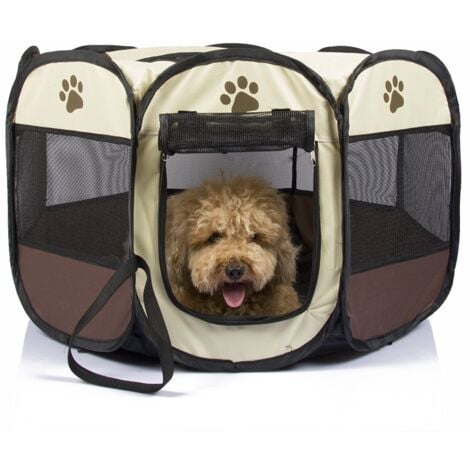 FUIENKO Parc Chien Parc à Chiot Enclos pour Chiens Chats Lapins Pliable café 90x90x60cm