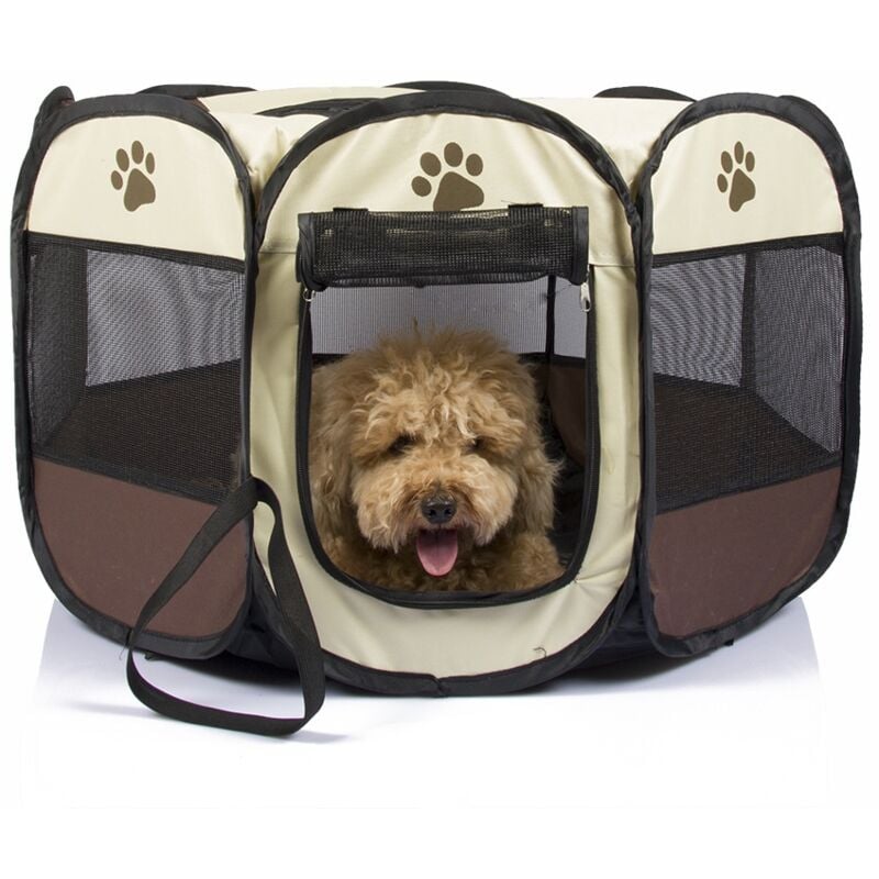 Parc Chien Parc à Chiot Enclos pour Chiens Chats Lapins Pliable café 90x90x60cm