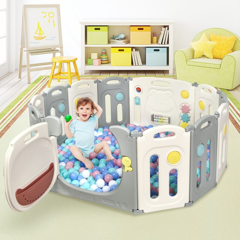 Maisonchic - Parc d'Activités Pliable pour Bébé avec Barrière de Sécurité et Sac de Rangement en hdpe 118x160x64cm Blanc + Gris design in