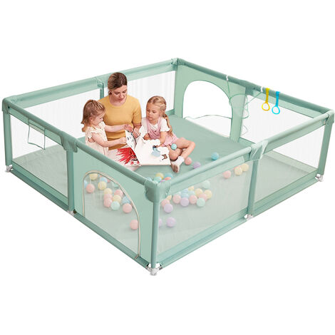 Parc d'enfant cloture de jeu 150 x 180 x 66cm avec panier de basket vert foncé noel Fantablau