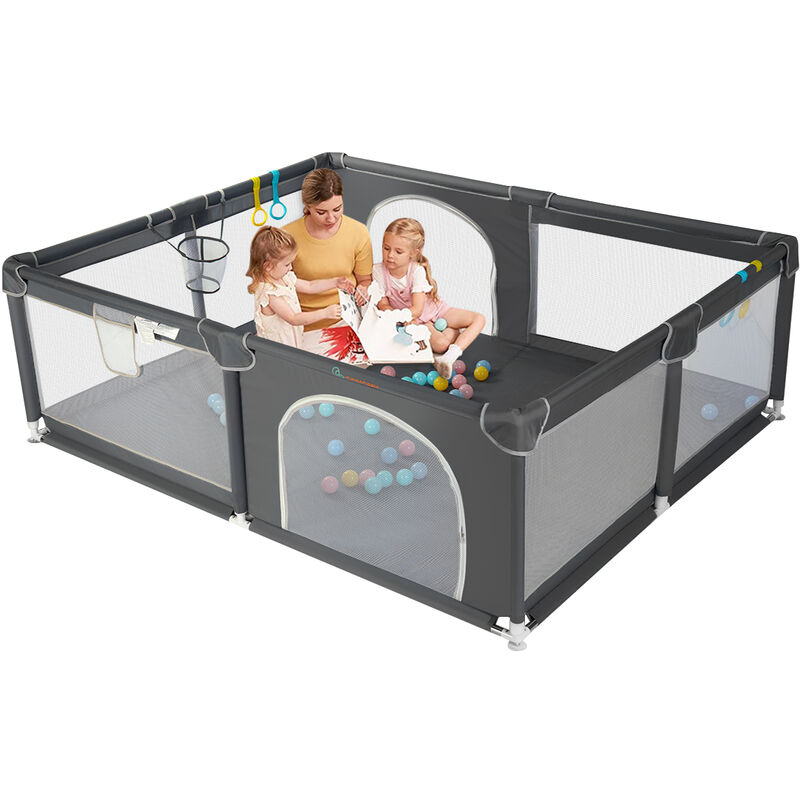 Parc d'enfant cloture de jeu 160 x 160 x 66cm avec panier de basket Gris foncé noel ZebraA