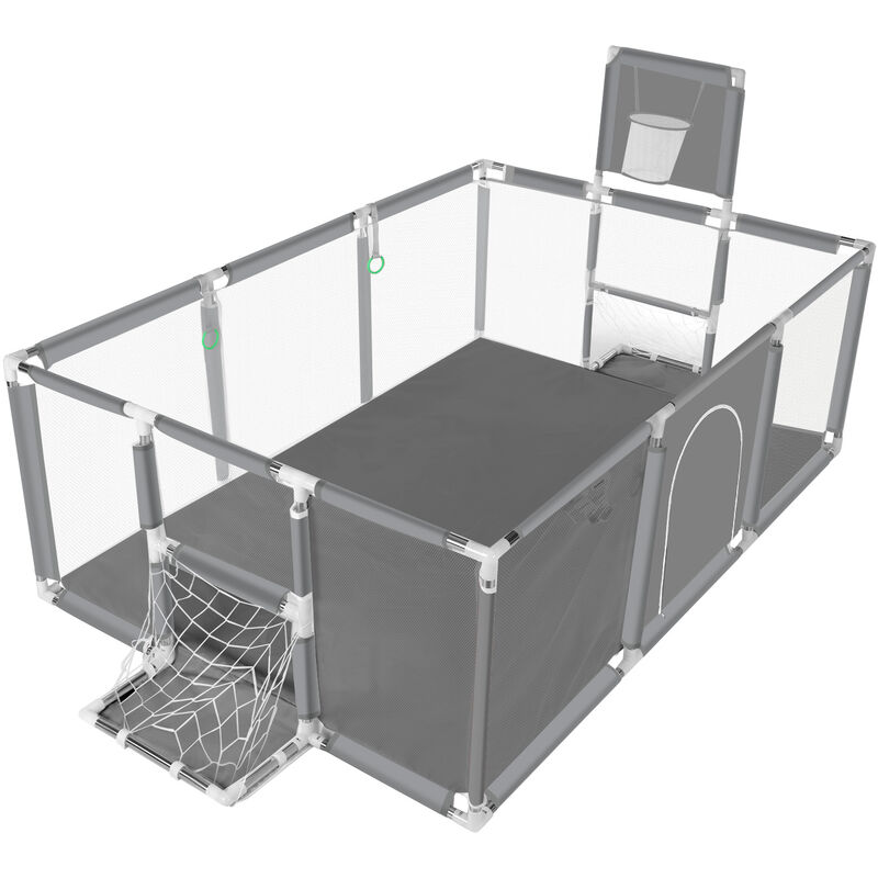 Maerex - Parc d'enfant cloture de jeu 180 x 122cm avec panier de basket gris noel