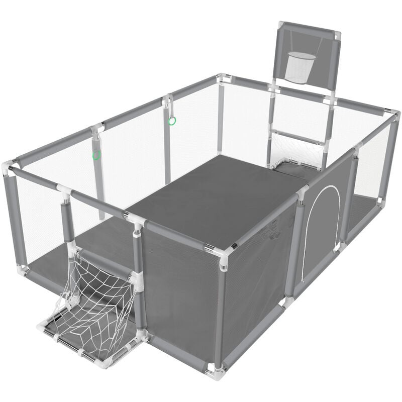 Parc d'enfant cloture de jeu 180 x 122cm avec panier de basket gris noel