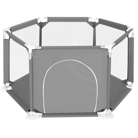 Parc d'enfant cloture de jeu Parc bébé 130x65cm Gris Tiga