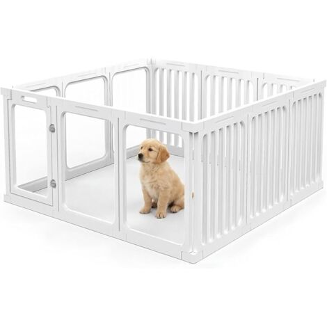 Parc en acrylique transparent pour chien de petite et moyenne taille - 60 cm - Pour intérieur et extérieur - 12 panneaux