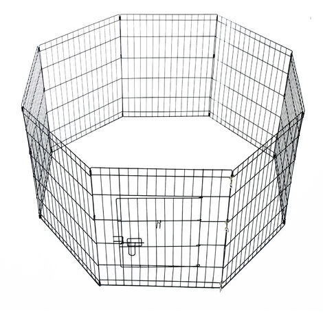 Parc enclos acier pour chien animaux 1 porte 8 panneaux 76 l x 61 l noir