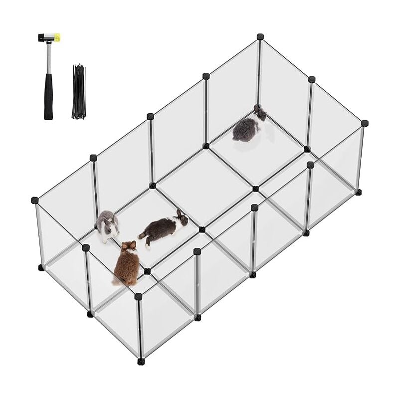 Parc Enclos, Cage, Clôture, avec Plancher, Intérieur, Modulable, en Plastique, pour Cochon d’Inde, Hérisson, Petits Animaux, 145 x 72 x 57 cm, Blanc