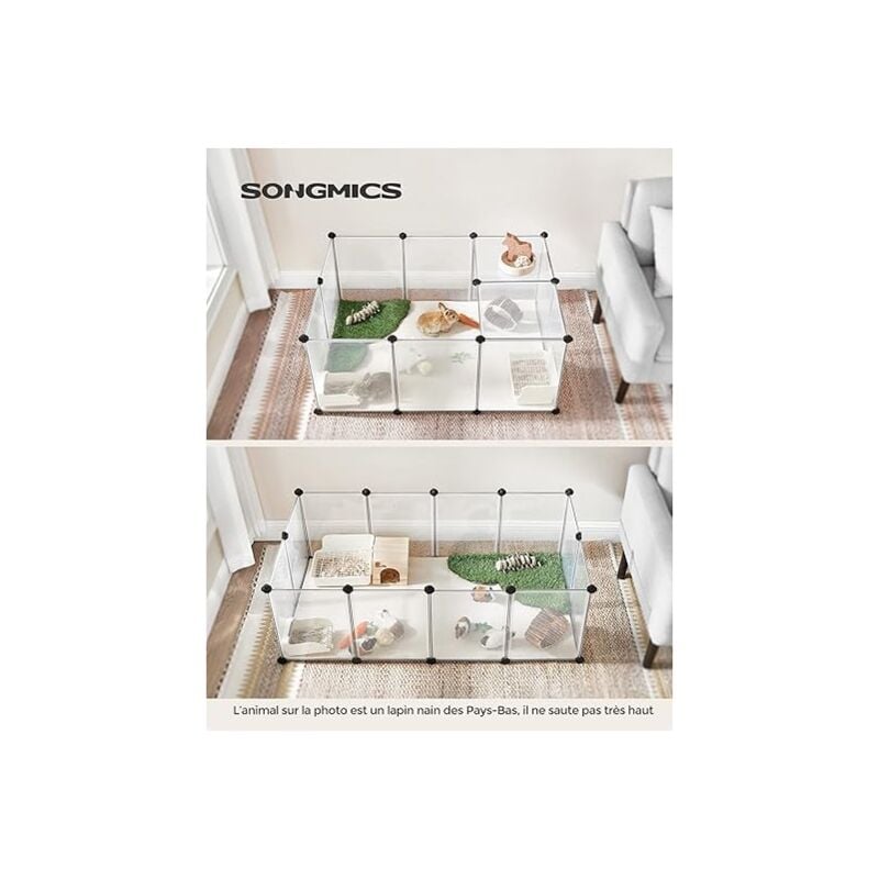 Songmics - Parc Enclos, Cage, Clôture, avec Plancher, Intérieur, Modulable, en Plastique, pour Cochon d'Inde, Lapin, Hérisson, Petits Animaux, 125 x