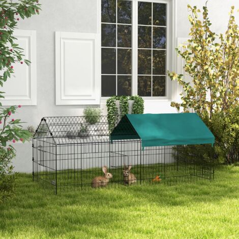 Parc enclos cage lapin extérieur structure acier avec protection solaire et portes verrouillables 185 x 75 x 75 cm vert
