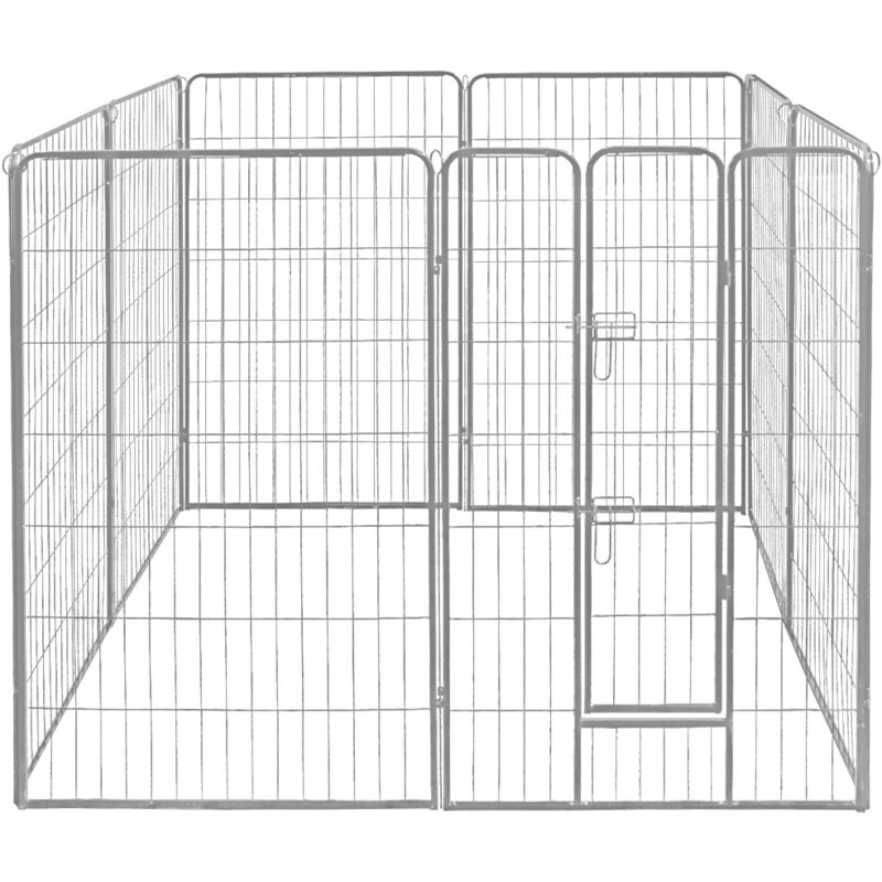 Petigi - Parc Enclos Cage pour Chiens Chiots Animaux Lapin Métal Solide 115 x 70 cm 8 Panneaux Argent