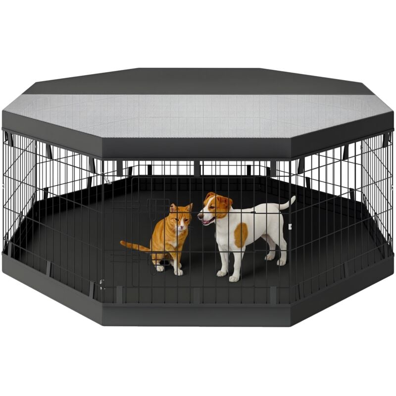 Pawhut - Parc enclos chien modulable intérieur 8 panneaux pliables - porte, bâche bas haut - acier noir