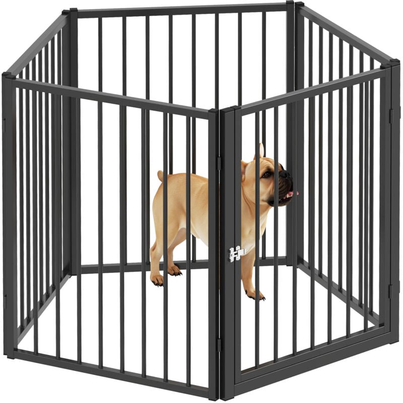 Parc enclos chien modulable pliable - porte verrouillable, 5 panneaux - acier noir
