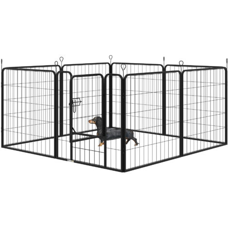 Parc enclos modulable acier époxy 80x80 cm noir pour chiens lapins rongeurs avec porte verrouillable
