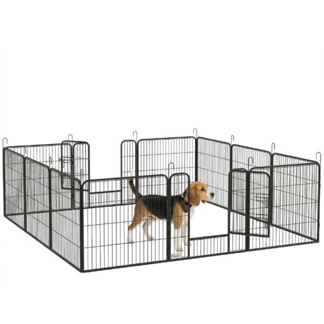 Parc enclos modulable acier époxy porte verrouillable pour chiens petits animaux intérieur et extérieur 80 x 80 cm gris
