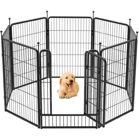 parc enclos modulable pour chien 8 panneaux porte verrouillable acier époxy noir,70x100CM