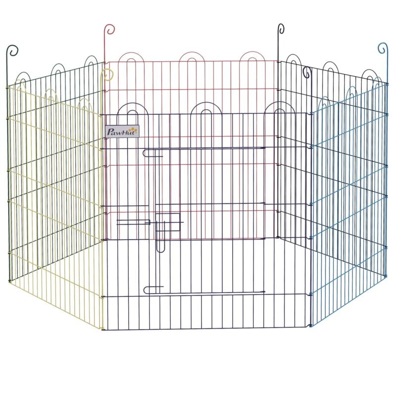 Parc enclos modulable pour chien animaux porte verrouillable 6 panneaux dim. panneau 59L x 60H cm métal multicolore