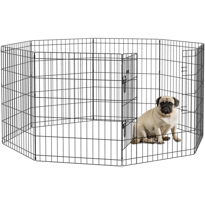 Pawhut - Parc enclos acier pour chien animaux 1 porte 8 panneaux 76L x 61l cm noir