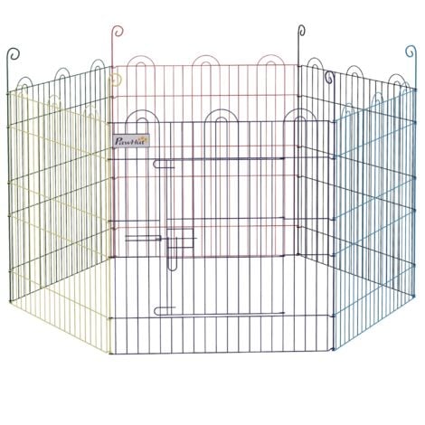 Parc enclos modulable pour chien animaux porte verrouillable 6 panneaux dim. panneau 59L x 60H cm métal multicolore