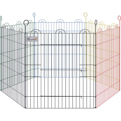 Parc enclos modulable pour chien animaux porte verrouillable 6 panneaux dim. panneau 59L x 60H cm métal multicolore - Multicolore