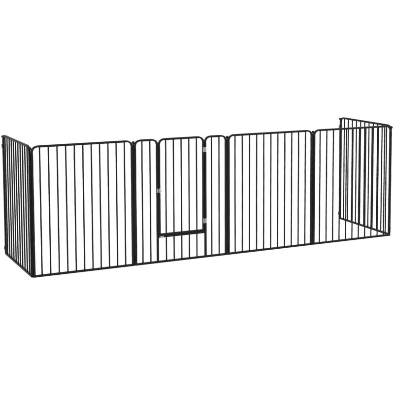 Pawhut - Parc enclos modulable pour chien 6 panneaux avec porte acier époxy noir