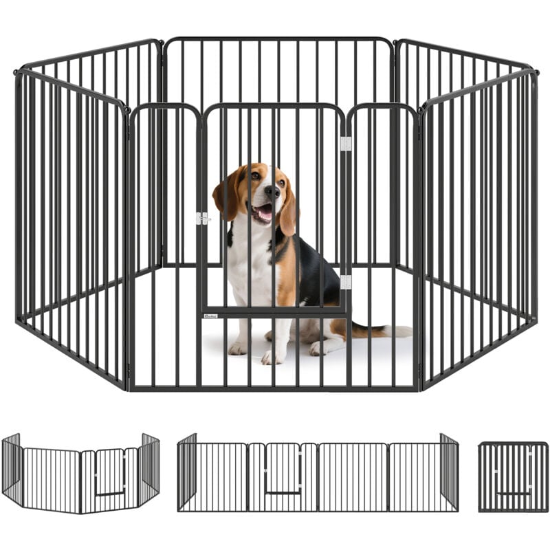 Pawhut - Parc enclos modulable pour chien porte 6 panneaux noir