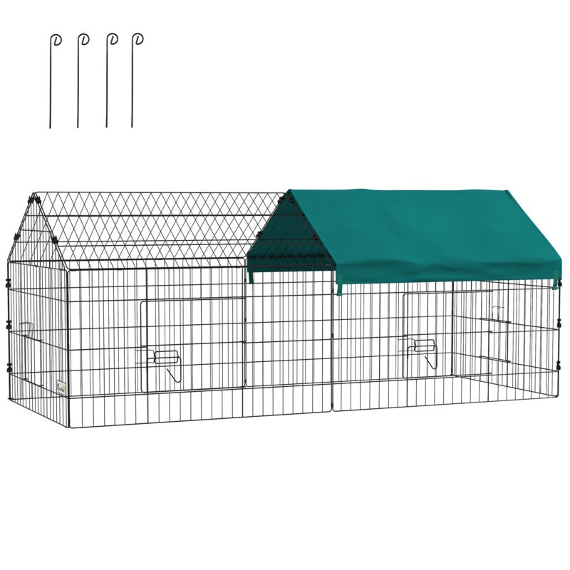 Parc enclos - cage lapin extérieur - PawHut - protection solaire et portes verrouillables - fil d'acier - 185 x 75 x 75 cm - vert Parc enclos - cage lapin extérieur - PawHut - protection solaire et portes verrouillables - fil d'acier - 185 x 75 x 75 cm - vert