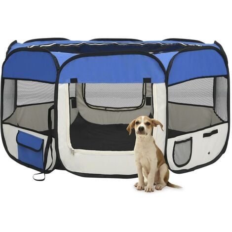 BONNEVIE Parc enclos pour animaux pliable - Chenil pour chiens avec sac de transport Bleu 125x125x61cm BV247007