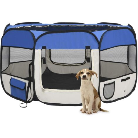 Parc enclos pour animaux pliable - Chenil pour chiens avec sac de transport Bleu 125x125x61cm BV247007 - BonneVie