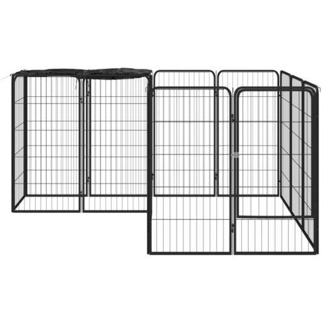 Parc Enclos pour chien 14panneaux Noir 50x100cm Acier enduit de poudre -71819