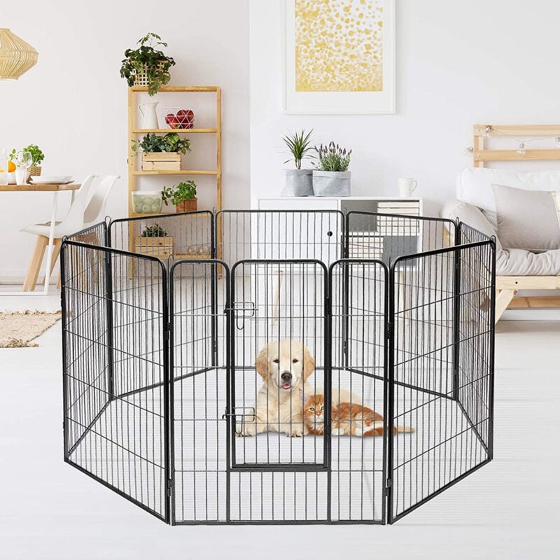 Parc Enclos pour Chiens Métal pour Chiots Animaux Grillage Rongeur Petit Avec Porte 8 Panneaux