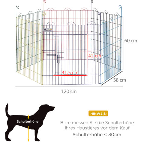 Parc extérieur pour chiots, enclos modulaire, verrouillable, en métal, Ø120 x 60 cm (H), multicolore
